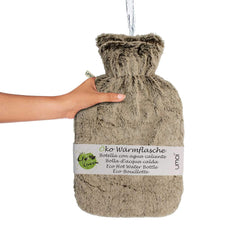 UMOI Öko Naturgummi Wärmflasche 1.8 Liter mit kuschligem Mink Fleece Bezug Beige