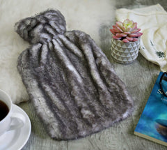 Öko Naturgummi Wärmflasche 1.8 Liter mit kuschligem Rabbit Fell Bezug Grau #1