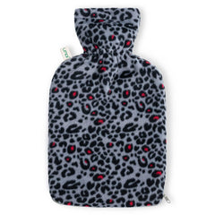 UMOI Öko Naturgummi Wärmflasche 2 Liter mit kuschligem Supersoft Korean Fleece Bezug Leopard
