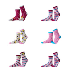 6 Paar Mädchen Socken Set Rot Pink Gestreift