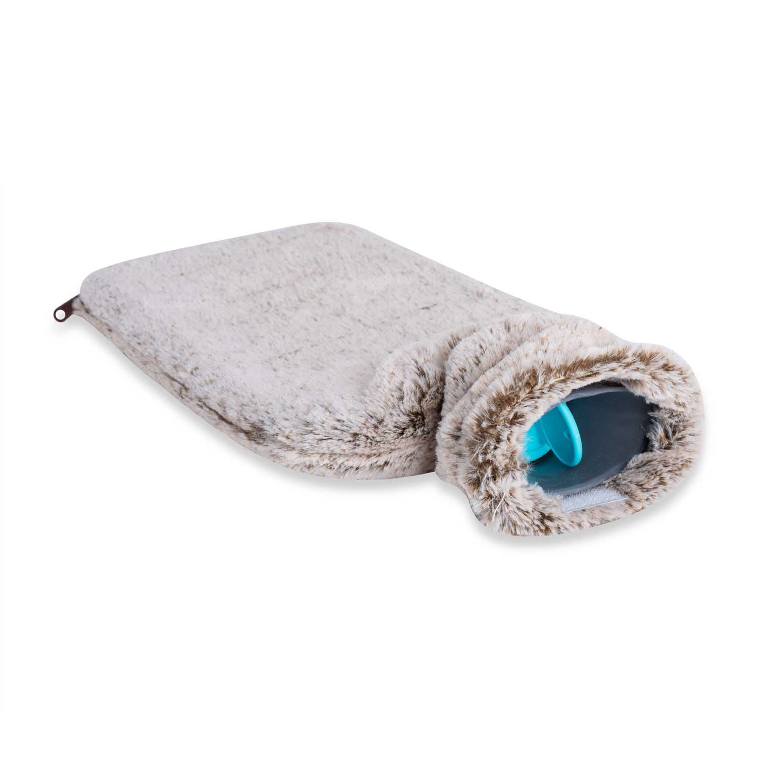 UMOI Öko Naturgummi Wärmflasche 1.8 Liter mit kuschligem Mink Fleece Bezug Beige