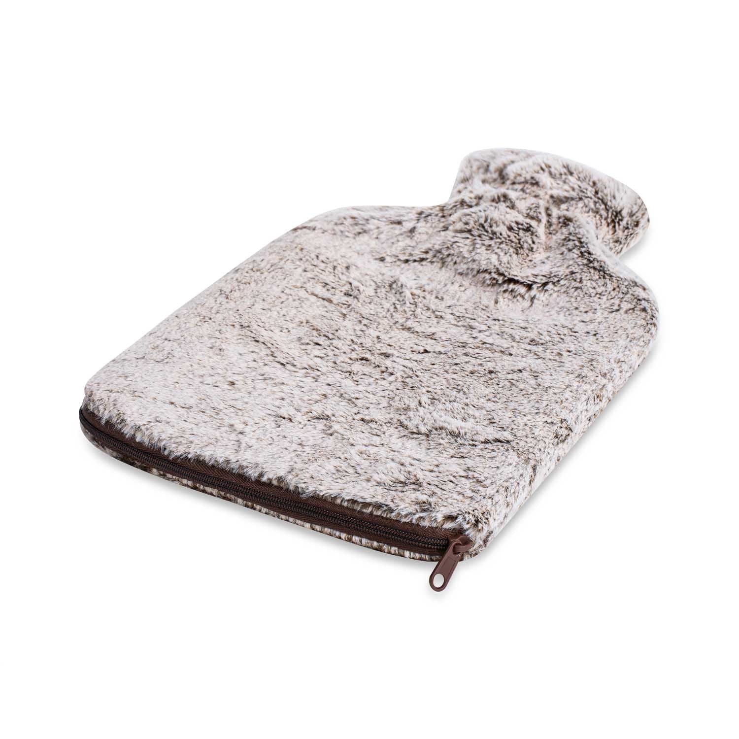 UMOI Öko Naturgummi Wärmflasche 1.8 Liter mit kuschligem Mink Fleece Bezug Beige