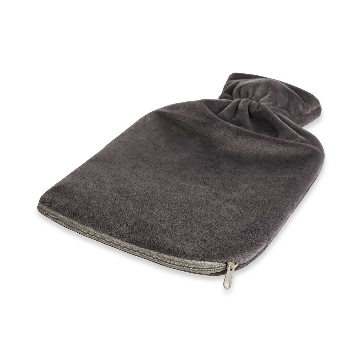 UMOI PVC Wärmflasche 1.8 Liter mit kuschligem Fleece Bezug Grau