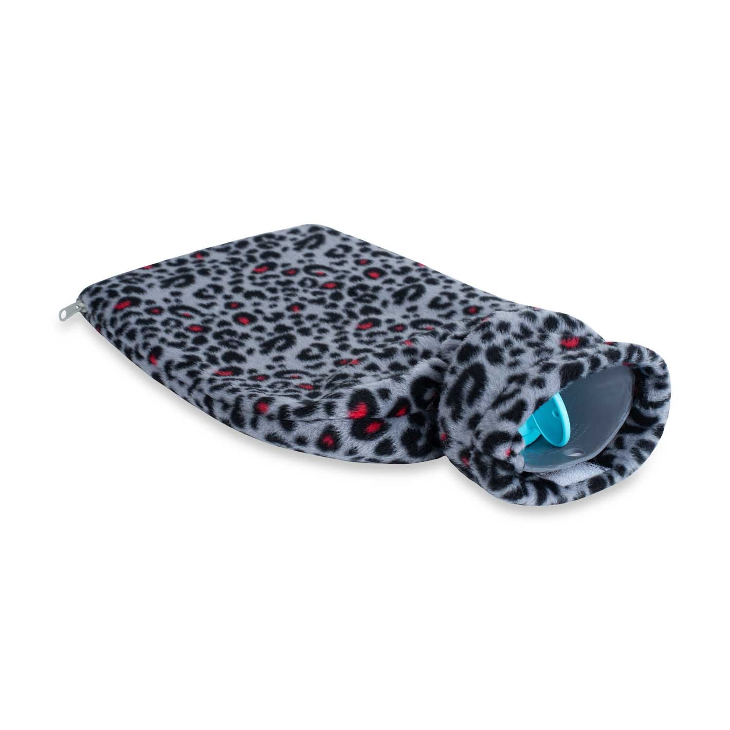 UMOI PVC Wärmflasche 1.8 Liter mit kuschligem Supersoft Korean Fleece Bezug Leopard
