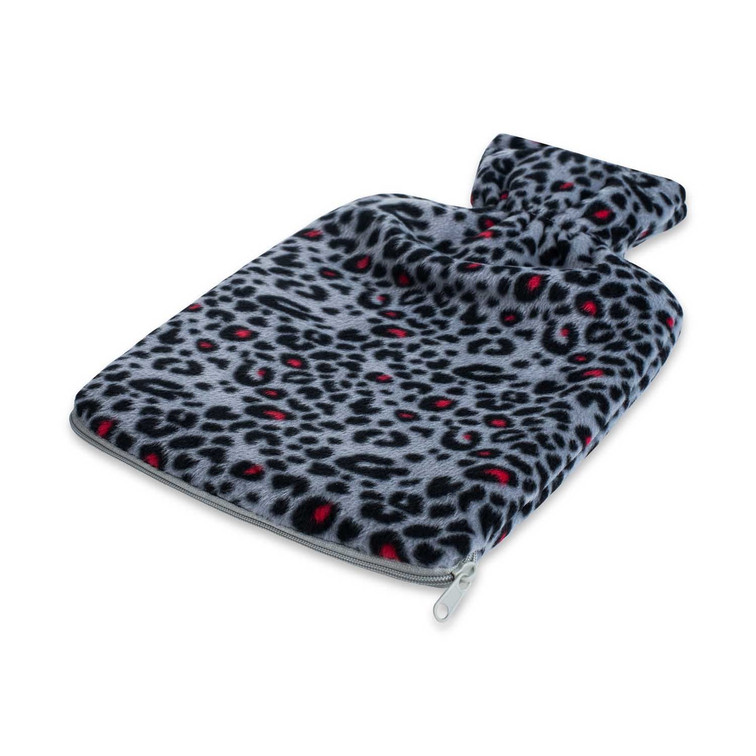 UMOI PVC Wärmflasche 1.8 Liter mit kuschligem Supersoft Korean Fleece Bezug Leopard