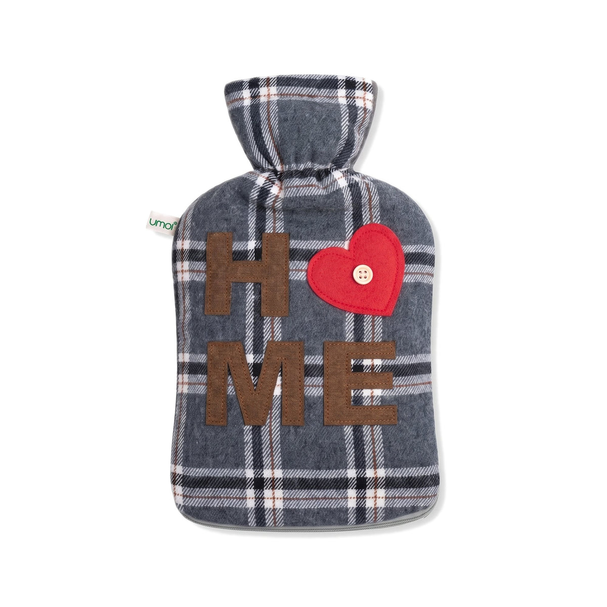UMOI PVC Wärmflasche 1.8 Liter mit Fleece Bezug Home mit Herzchen