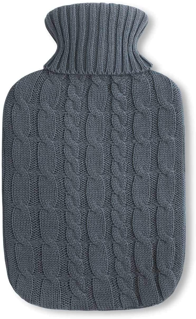 UMOI Öko Naturgummi Wärmflasche 1.8 Liter Strick Bezug mit Strickbezug Zopfmuster