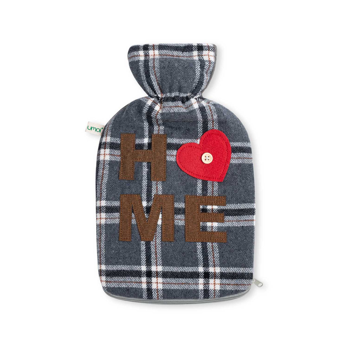UMOI Öko Naturgummi Wärmflasche 1.8 Liter mit Fleece Bezug Home mit Herzchen