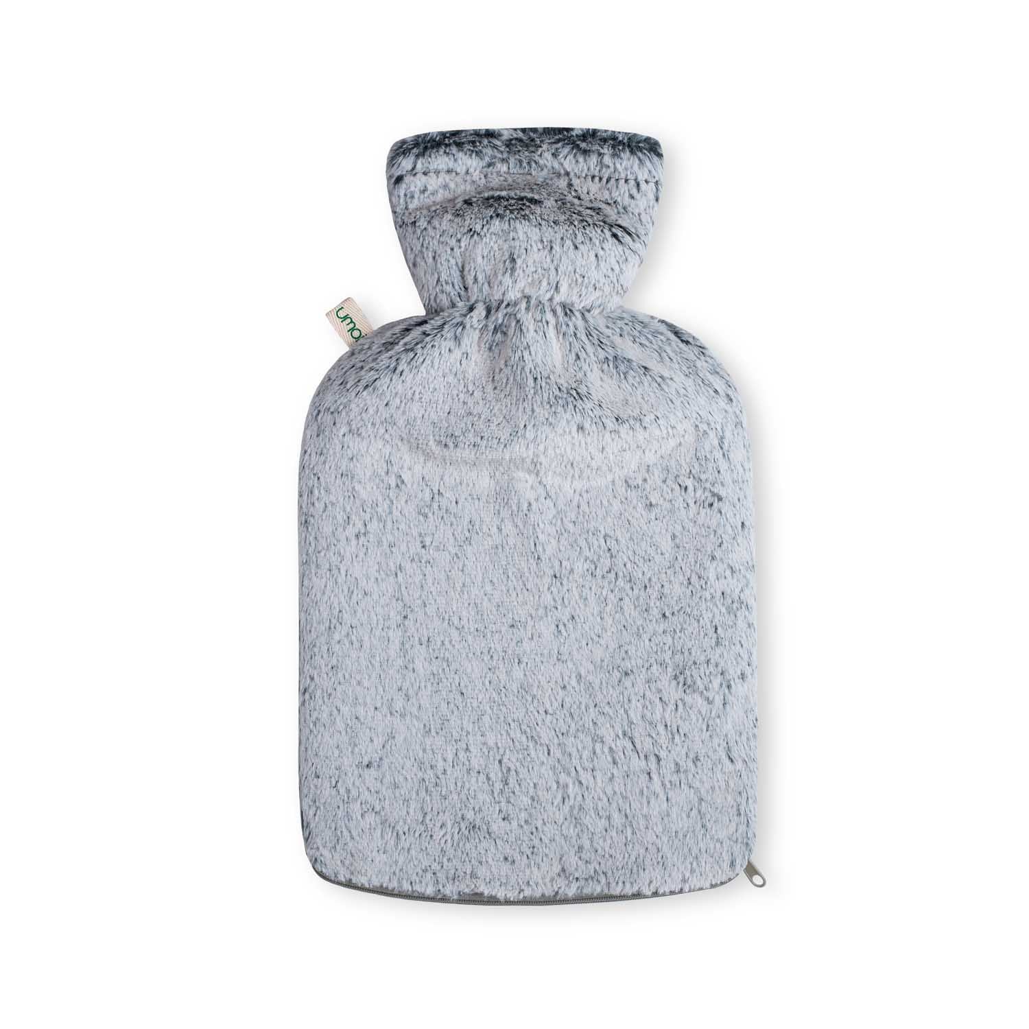 UMOI Öko Naturgummi Wärmflasche 2 Liter mit kuschligem Mink Fleece Bezug (Grau)